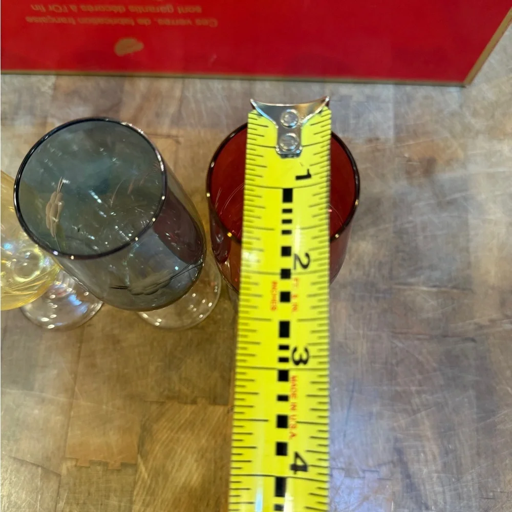 5” Etched Floral Colored Small Stemmed Glasses - Set of 5 Blue, Yellow, Red